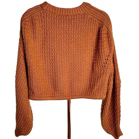 Gianni Bini Rust Cable Knit Cropped Sweater Sz S Drawstring Hem Dropped Sleeves - Picture 3 of 6